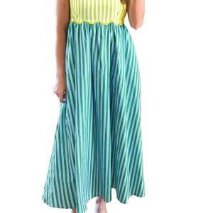 Women's Striped Scalloped Midi Dress – Summer Vacation Style - Main View