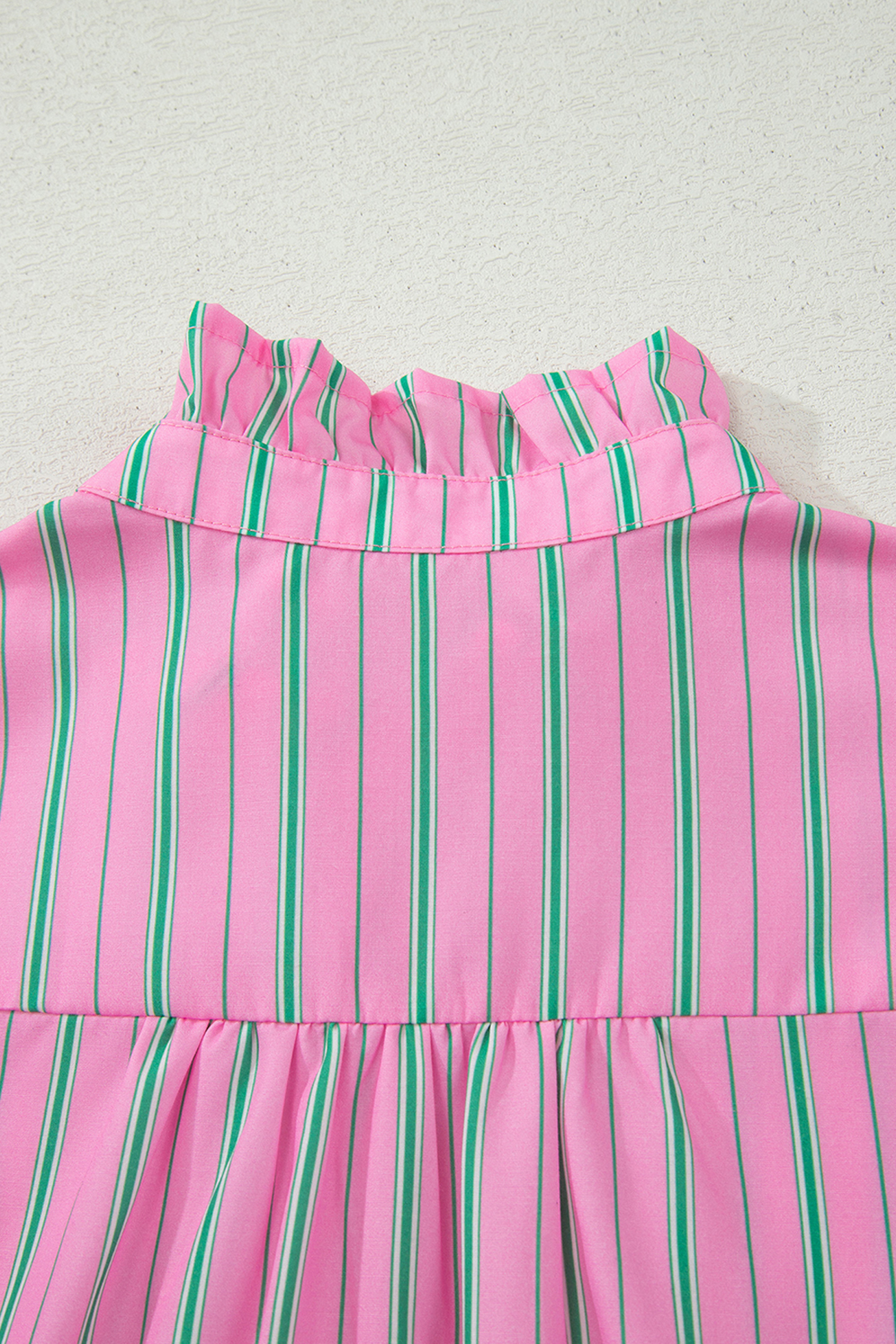 Chic Women's Pink Striped Blouse, Puff Sleeve Gift Top - Detail View 9