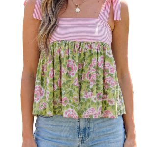 Women's Floral Knot Strap Tank – Summer Shift Vacation Top - Main View