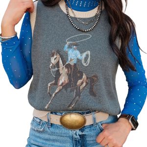 Women's Western Print Knit Vest – Casual Sleeveless Tank - Main View