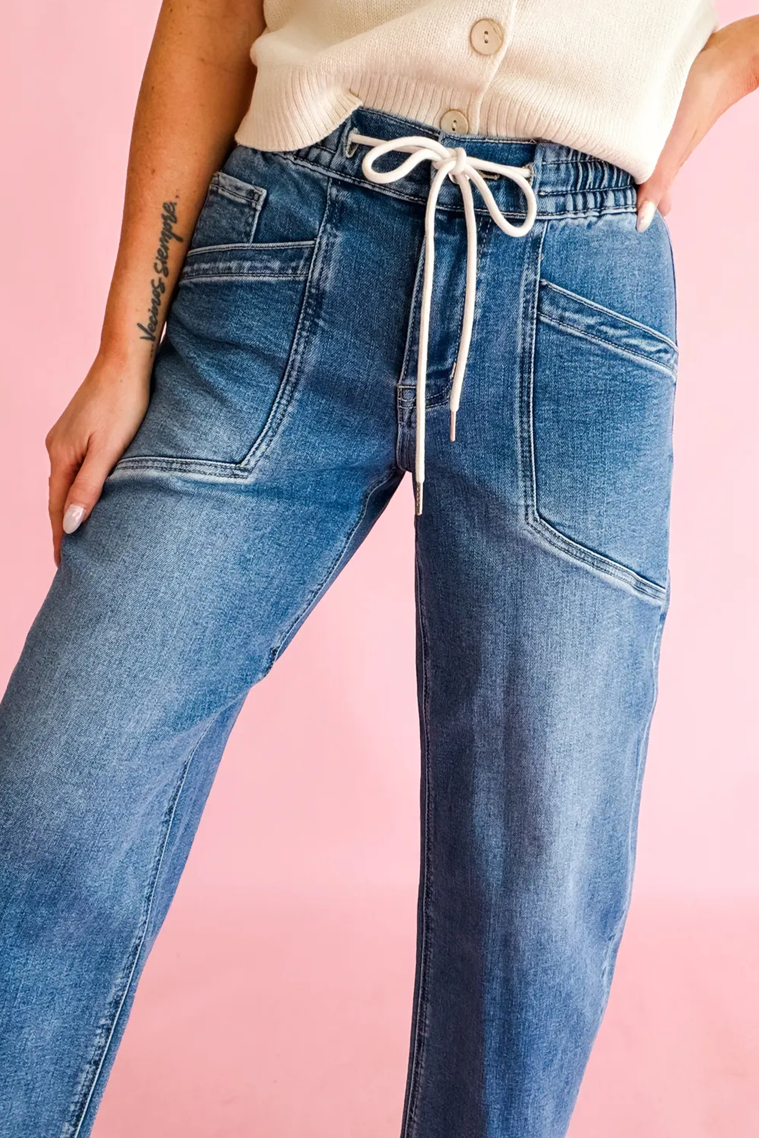 Ashleigh Blue Relaxed Fit Denim for Women - Comfortable Drawstring Waist Ankle Jeans - Detail View 5