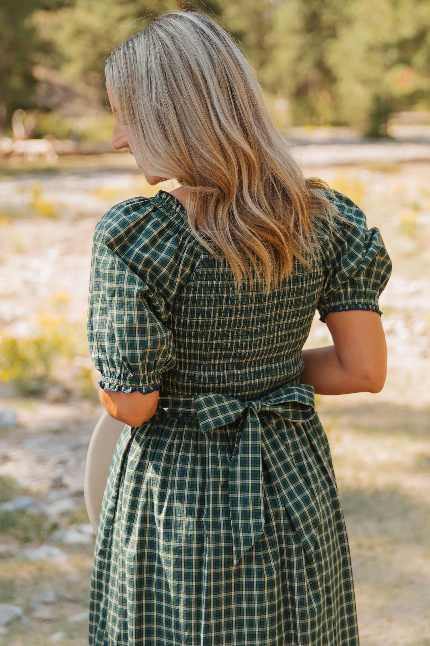 Women's Christmas Plaid Dress – High Waist Ruffle Maxi - Detail View 17