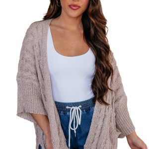 Women's Hollow Out Knit Cardigan – Casual Open Front Sweater - Main View