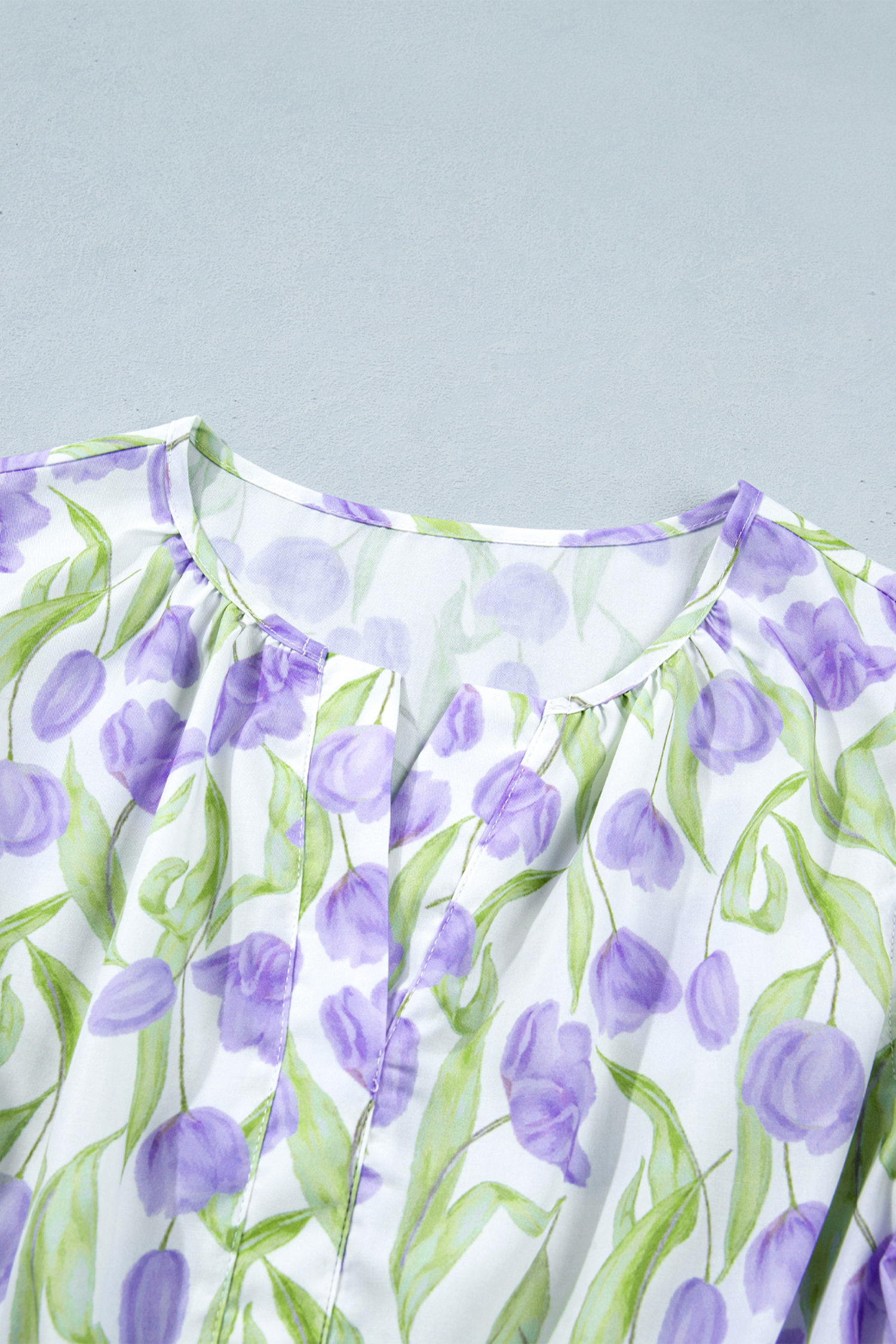 Women's Purple Tulip Floral Midi Dress – Short Sleeve High Waist A-Line Casual Summer Dress - Detail View 13