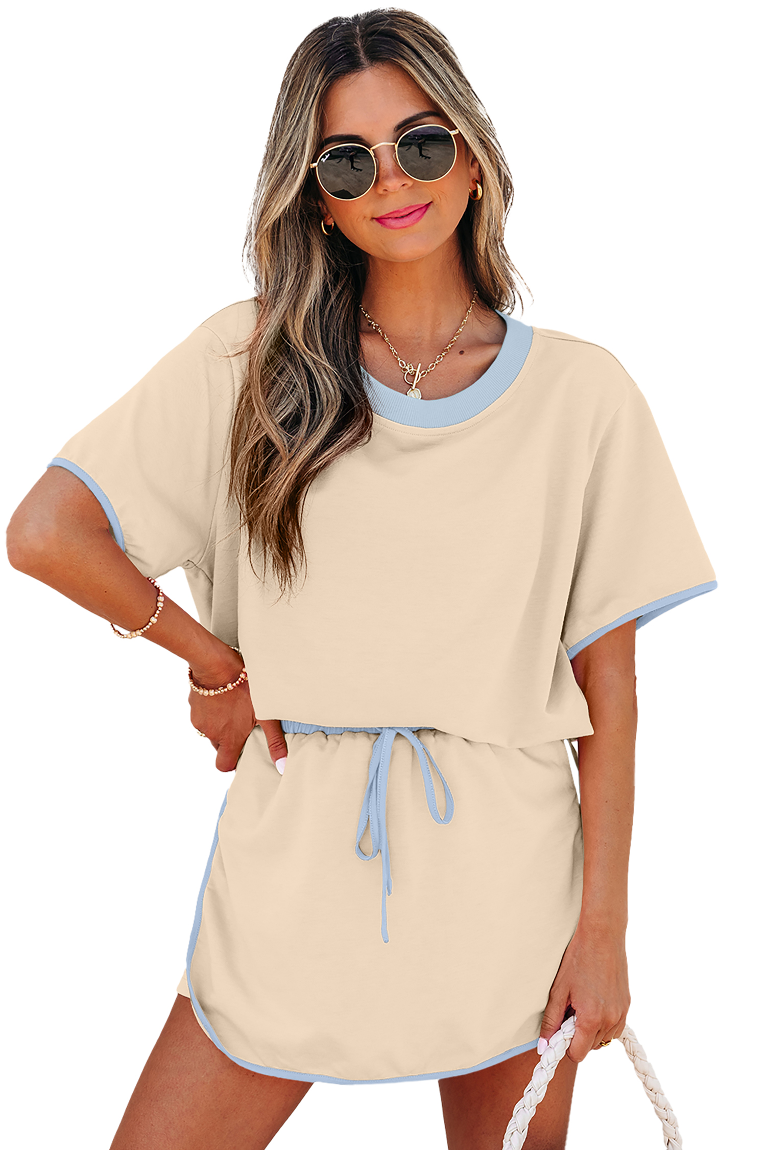 Women's 2-Piece Summer Skort Set – Casual Drop Shoulder T-Shirt and High Waist Skirt - Main View