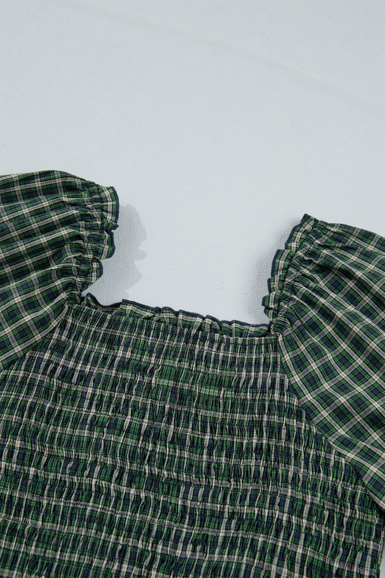 Women's Autumn Plaid Maxi Dress – Smocked Fit and Flare - Detail View 12