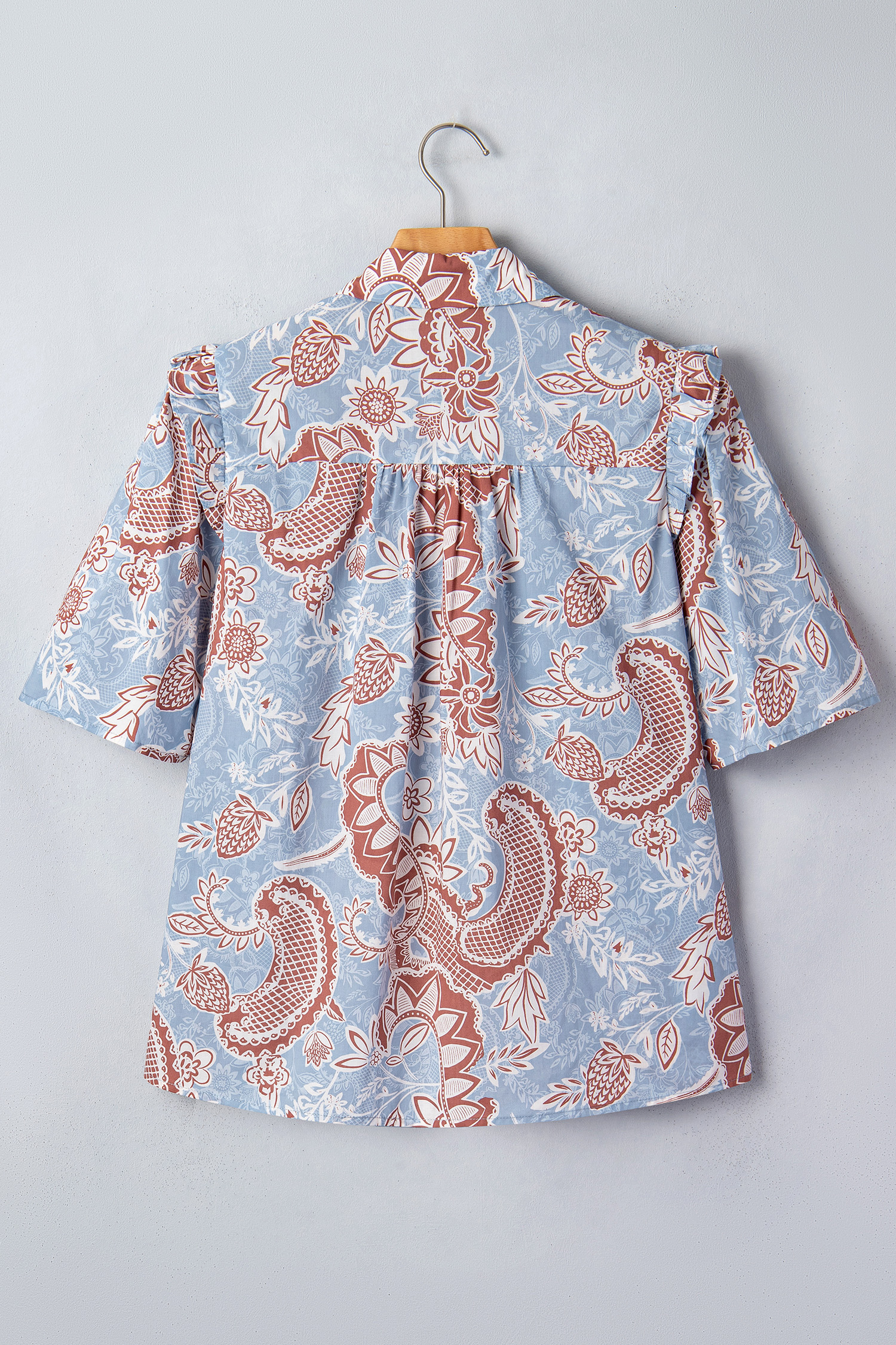 Sky Blue Boho Floral Women's Shirt – 100% Cotton Summer Top - Detail View 6