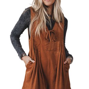 Women's Cinnamon Corduroy Romper – Sleeveless Fall Jumpsuit - Main View