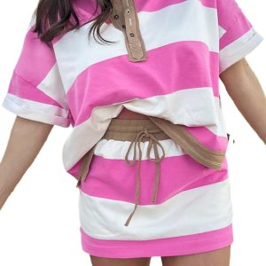 Women's Striped Polo & Mini Skort Set – Casual 2-Piece Outfit - Main View