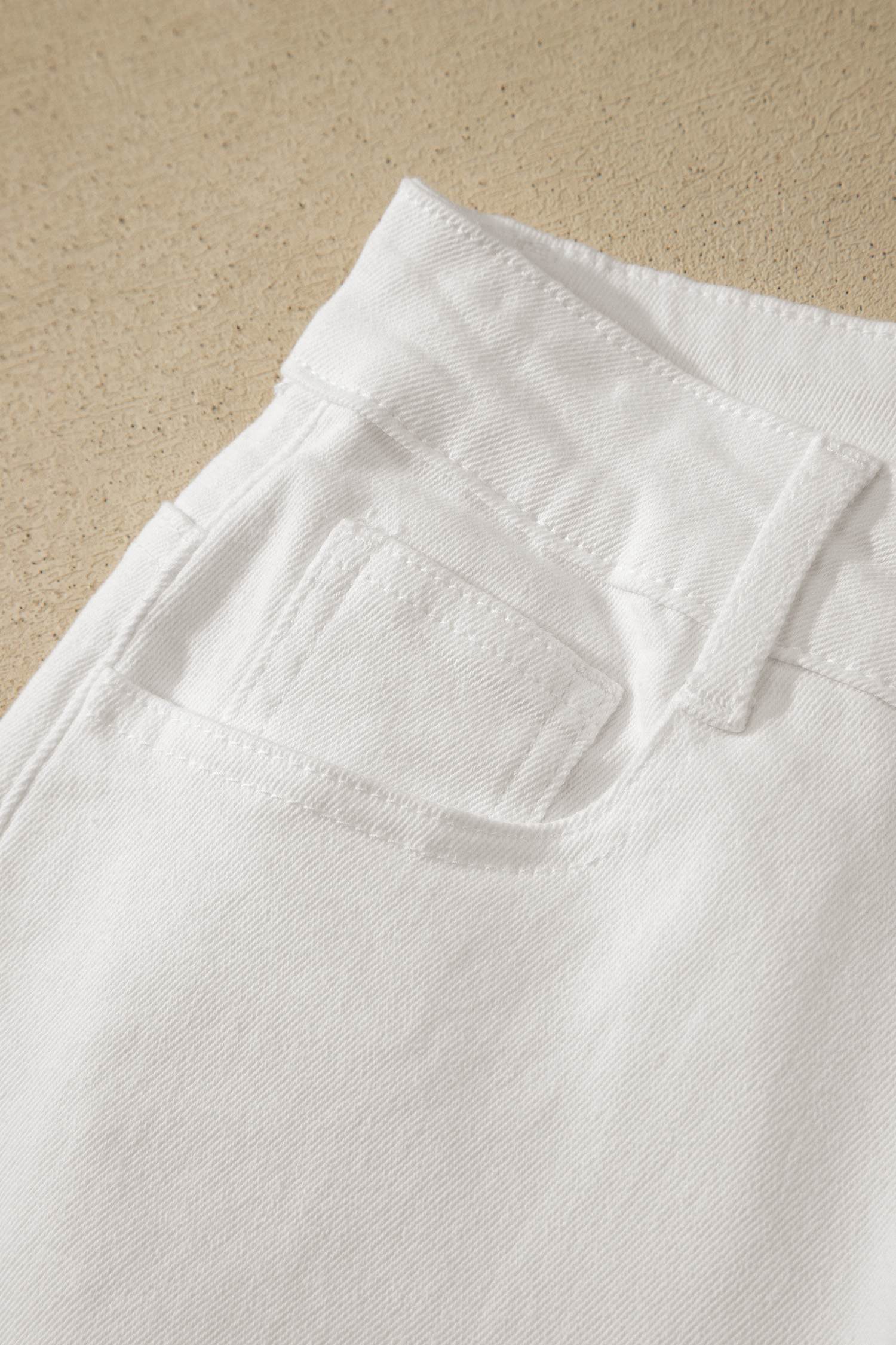 White Denim Bermuda Shorts – Women's High Waist Rolled Cuff Summer Casual Shorts - Detail View 7