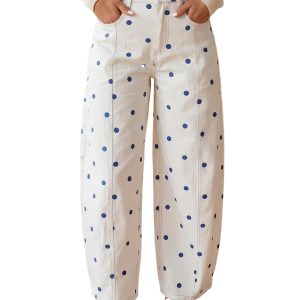 Women's Blue Polka Dot Jeans – High Waist Wide Leg Denim - Main View