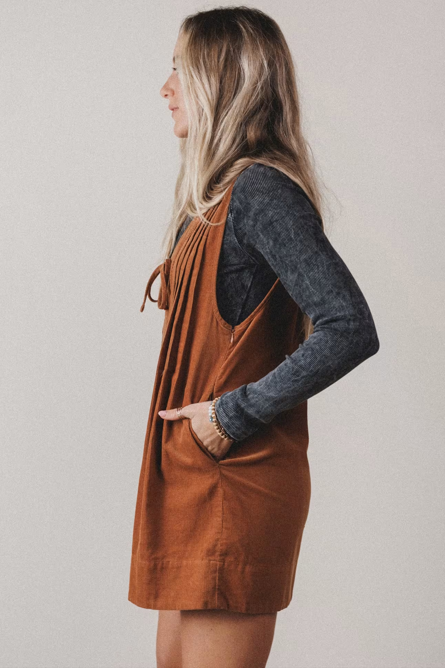 Women's Cinnamon Corduroy Romper – Sleeveless Fall Jumpsuit - Detail View 7