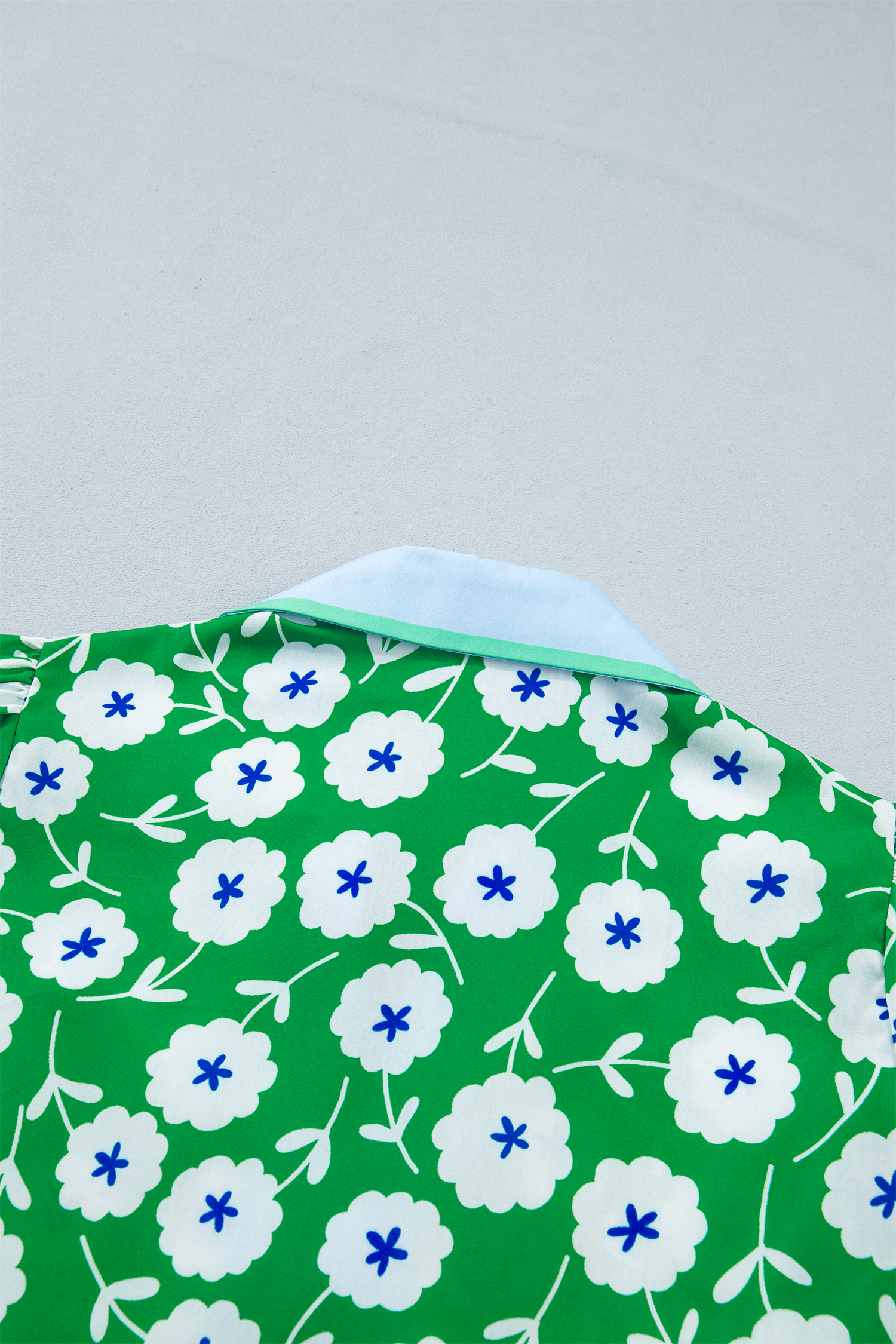 Chic Green Floral Women's Blouse – Short Sleeve V-Neck Shift Top, Stylish Gift for Summer Vacations - Detail View 9