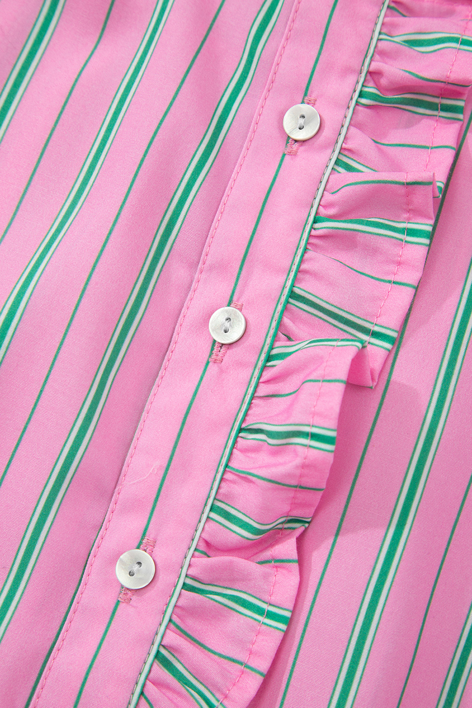 Women's Ruffle Stand Neck Striped Blouse - Summer Top - Detail View 11