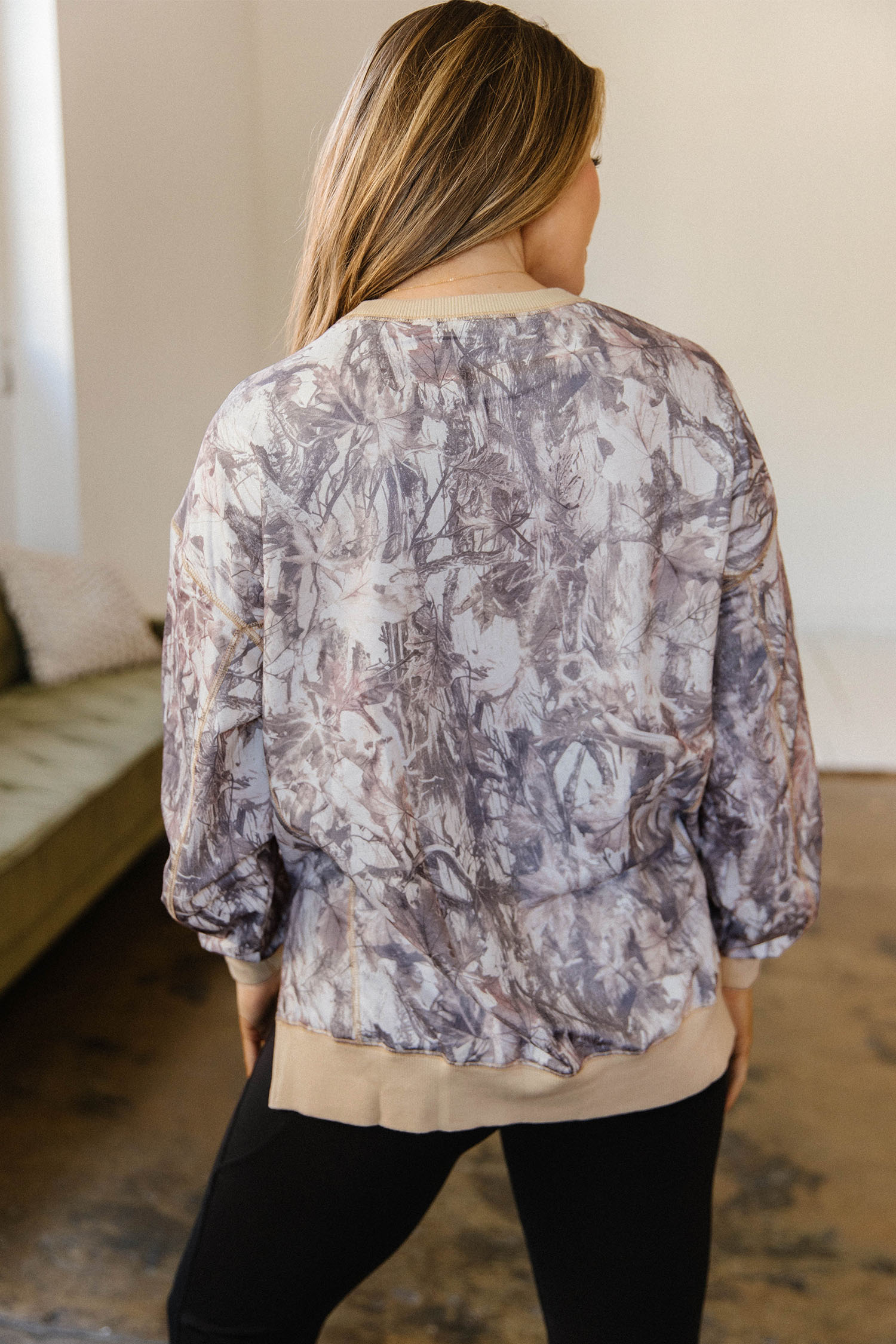 Women's Abstract Print Camo Sweatshirt, Side Split Tunic - Detail View 2