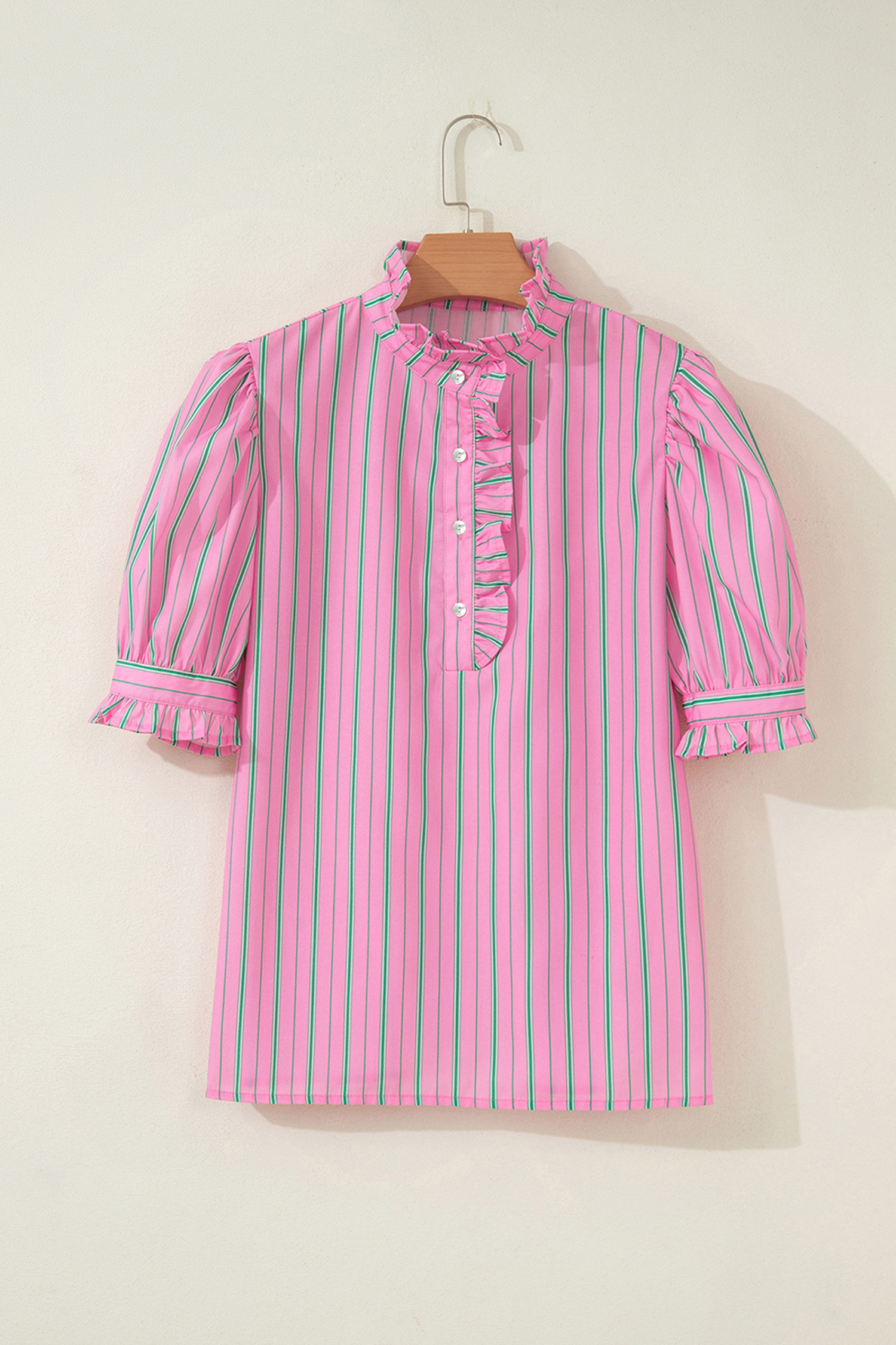 Women's Striped Puff Sleeve Blouse – Casual Office Top - Detail View 7