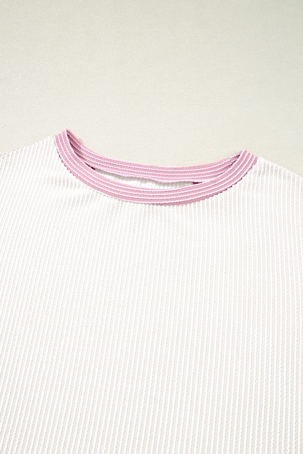 Women's Ribbed Round Neck Tee – Soft Colorblock Daily Top - Detail View 6