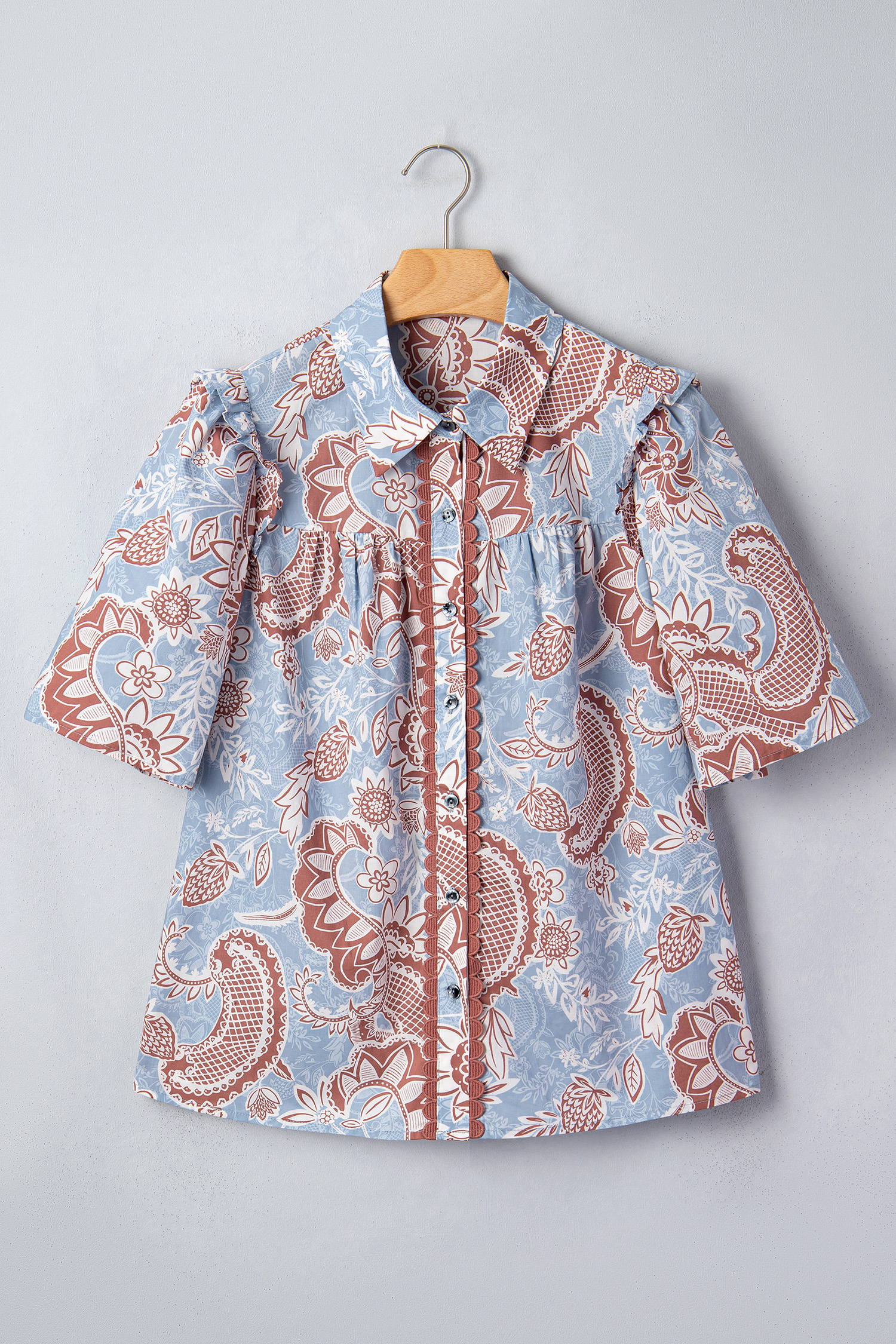 Women's Floral Button Down Shirt, Casual Short Sleeve Top - Detail View 5