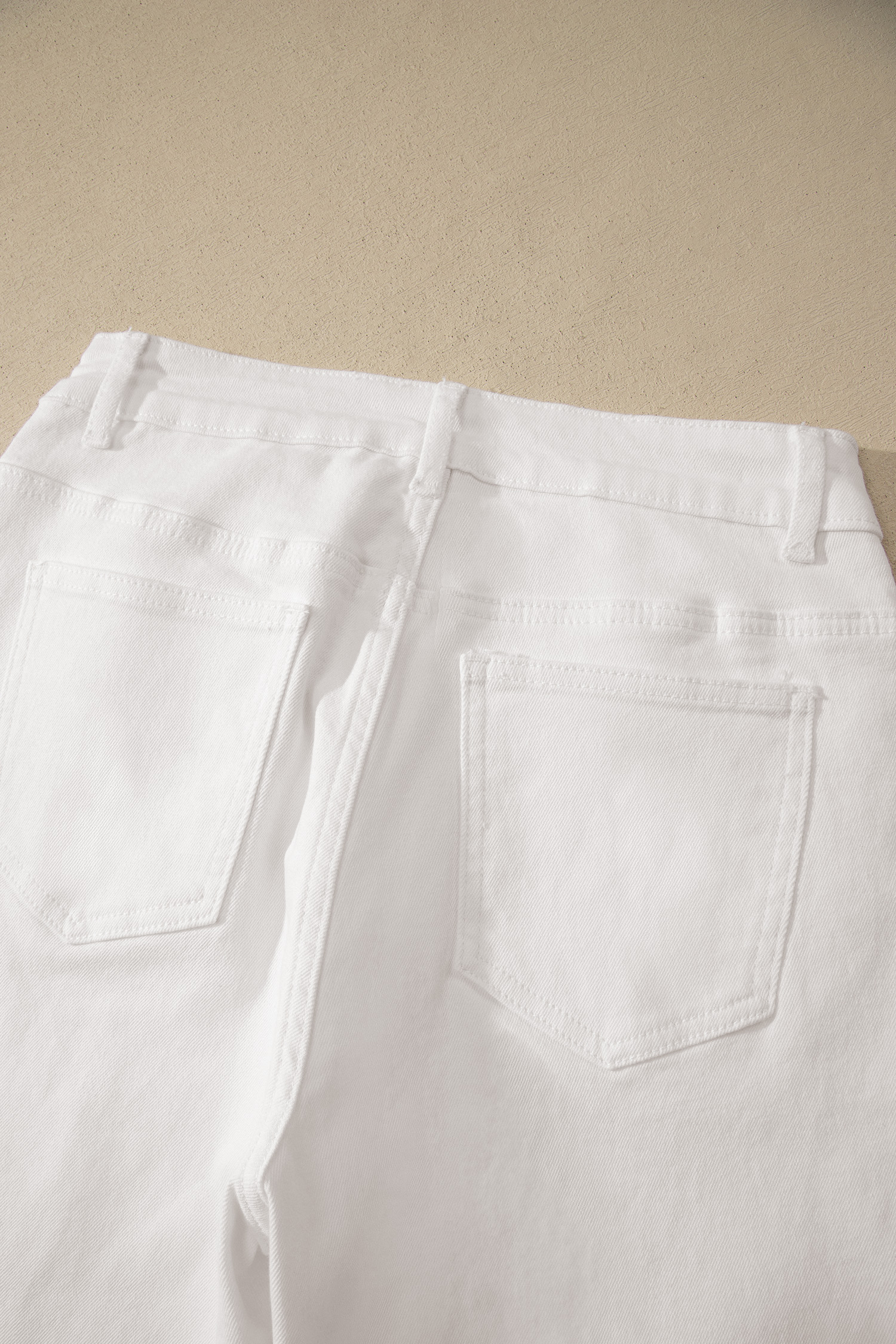 Women's White Stretch Denim Bermuda Shorts – High Waist Cotton Blend Summer Style - Detail View 11
