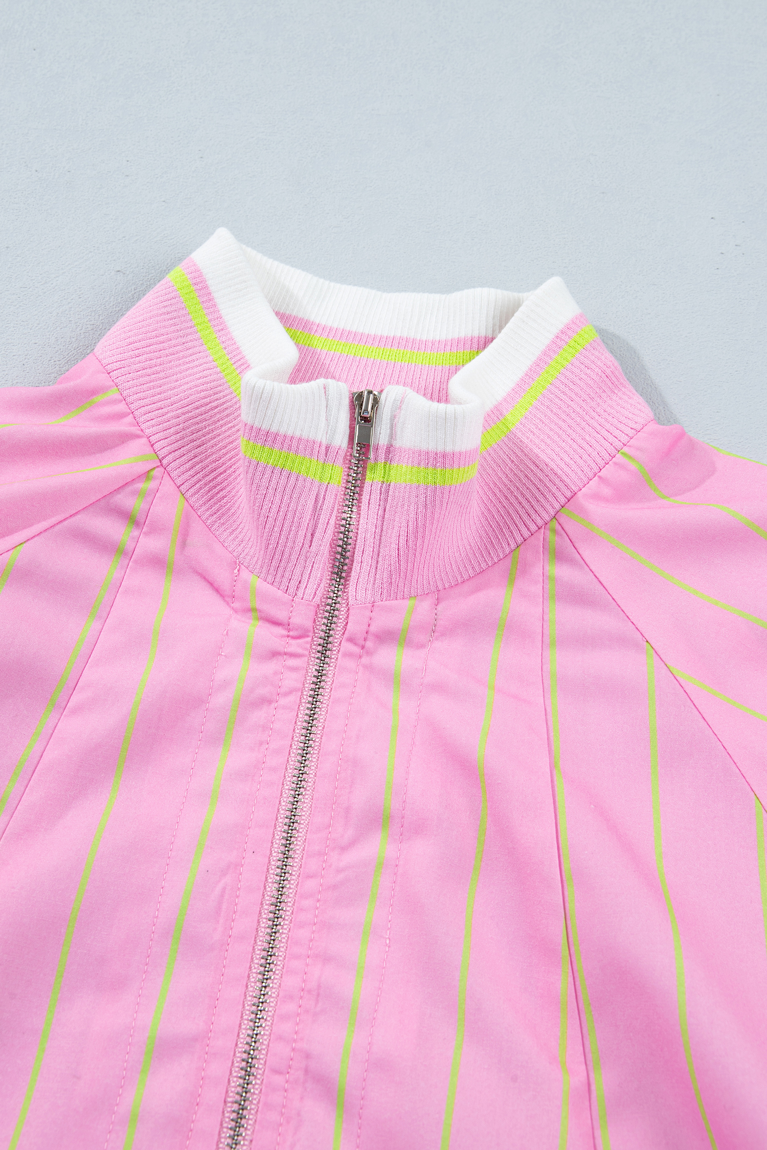Chic Women's Pink Stripe V-Neck Top – Half Sleeve Zipper Blouse, Stylish Gift for Her - Detail View 12