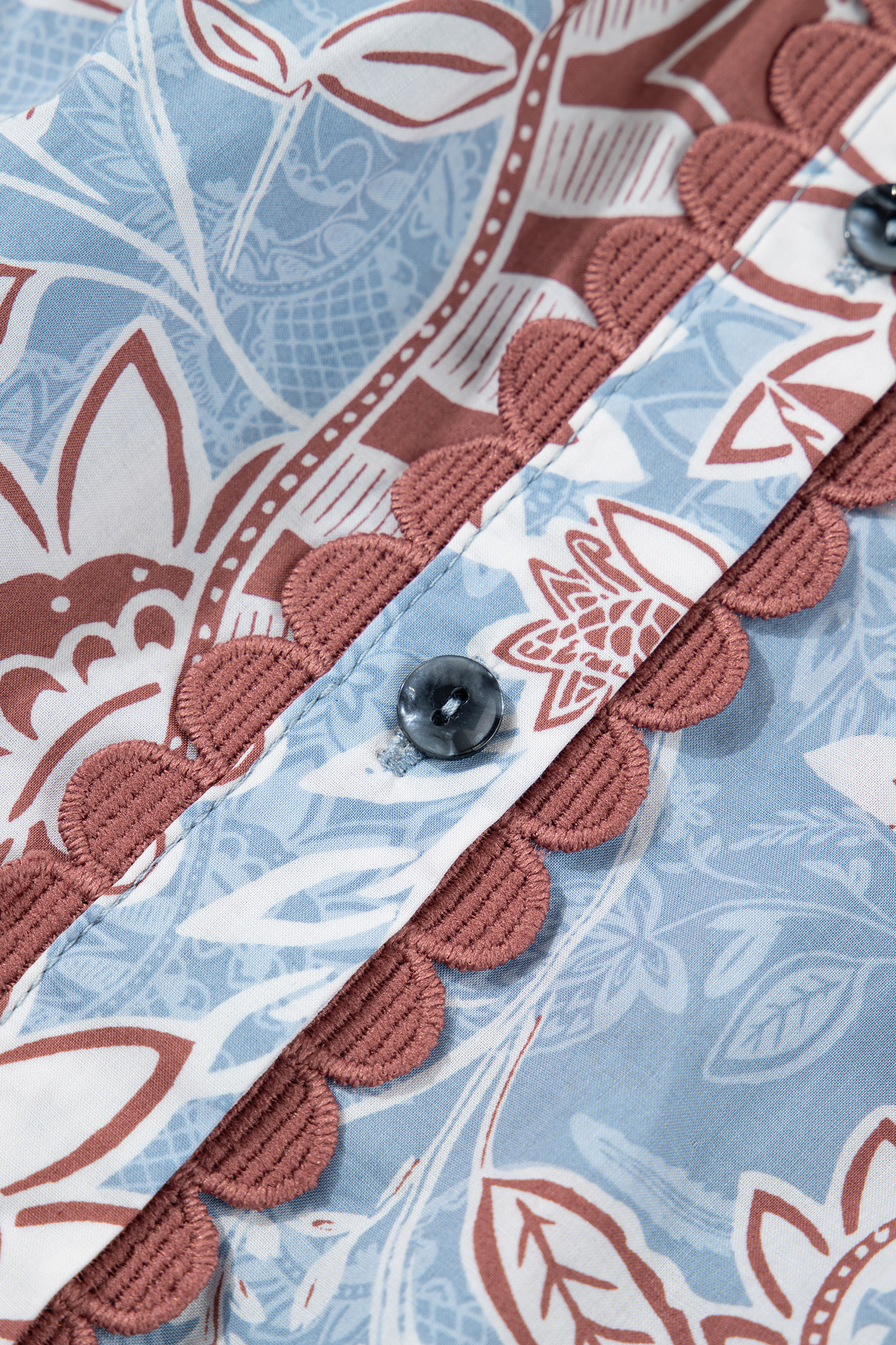 Sky Blue Boho Floral Women's Shirt – 100% Cotton Summer Top - Detail View 9