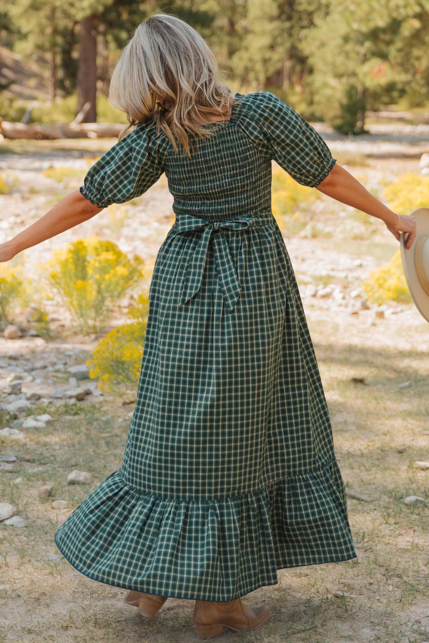 Women's Christmas Plaid Dress – High Waist Ruffle Maxi - Detail View 5