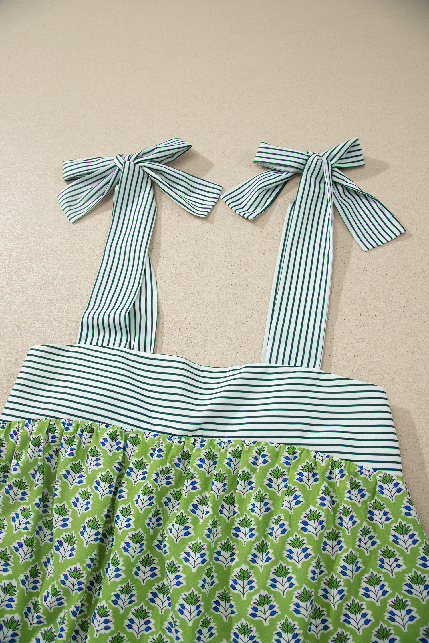 Southern Belle Floral Print Tank Top for Women – Green Knot Shoulder Strap Sleeveless Top - Detail View 8