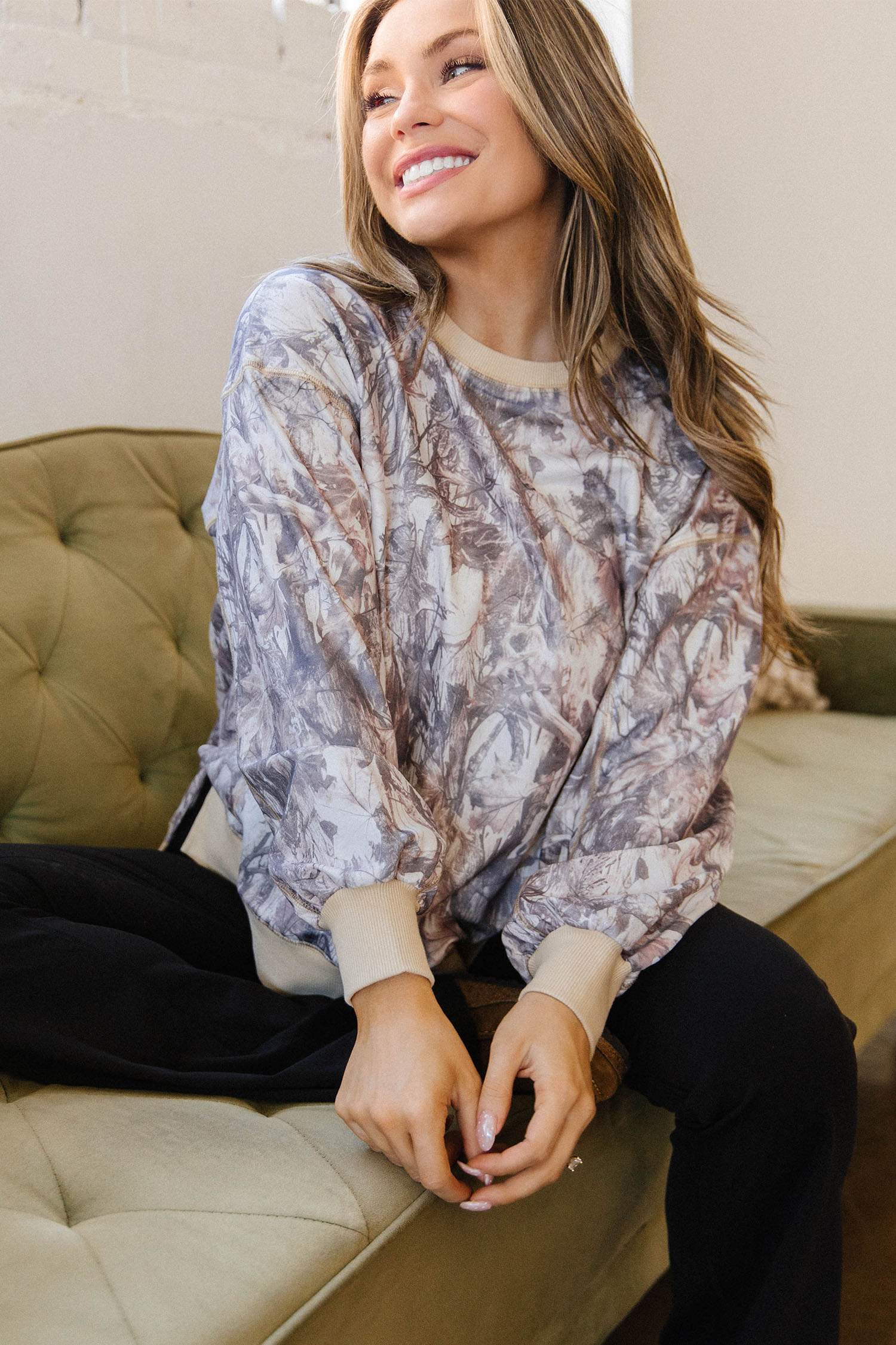 Casual Camo Tunic Sweatshirt for Women, Long Sleeve Top - Detail View 18