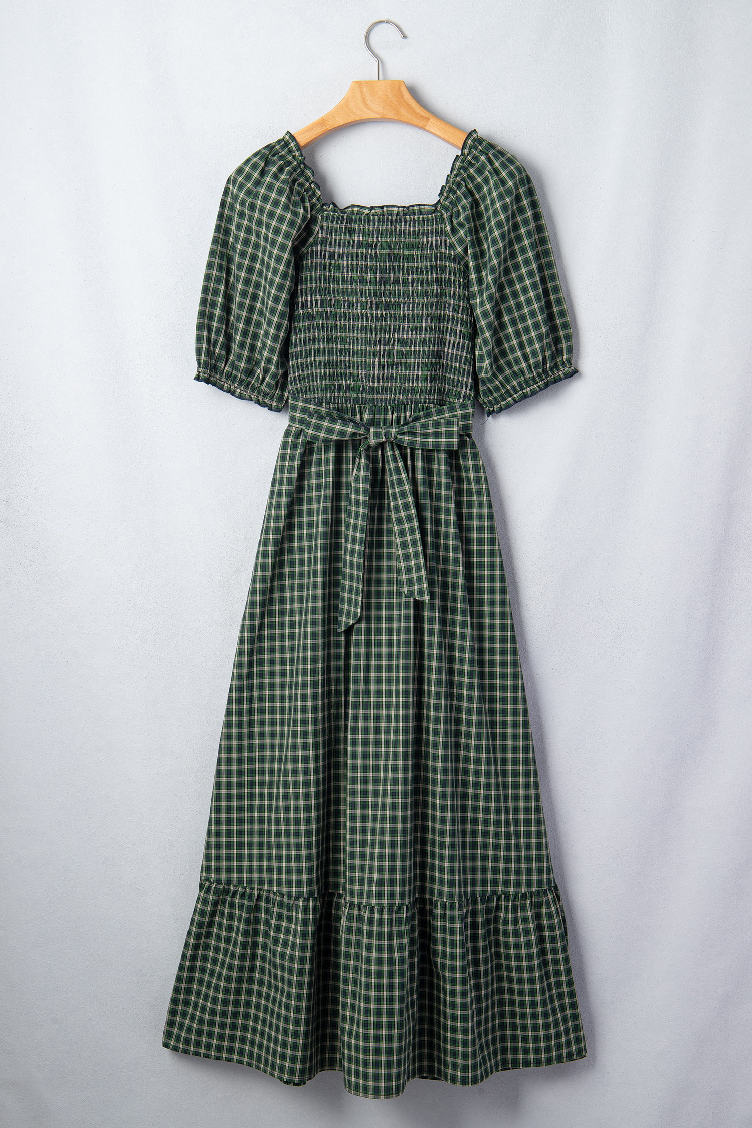 Women's Christmas Plaid Dress – High Waist Ruffle Maxi - Detail View 14