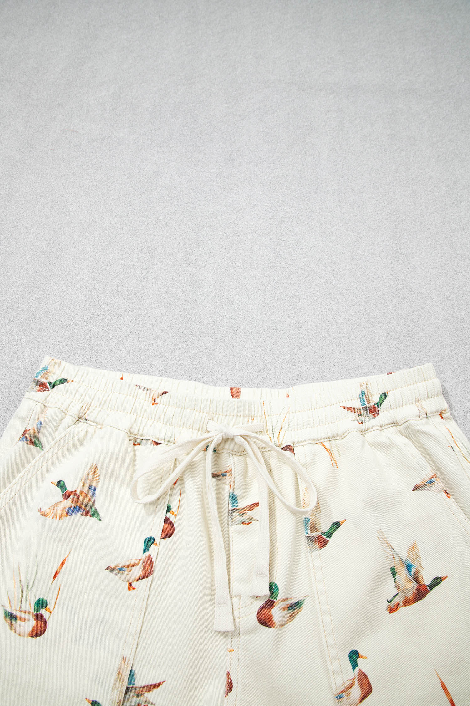 Women's Animal Print Denim Shorts – Nature Inspired Beige Mallard Duck Shorts for Daily Wear - Detail View 15