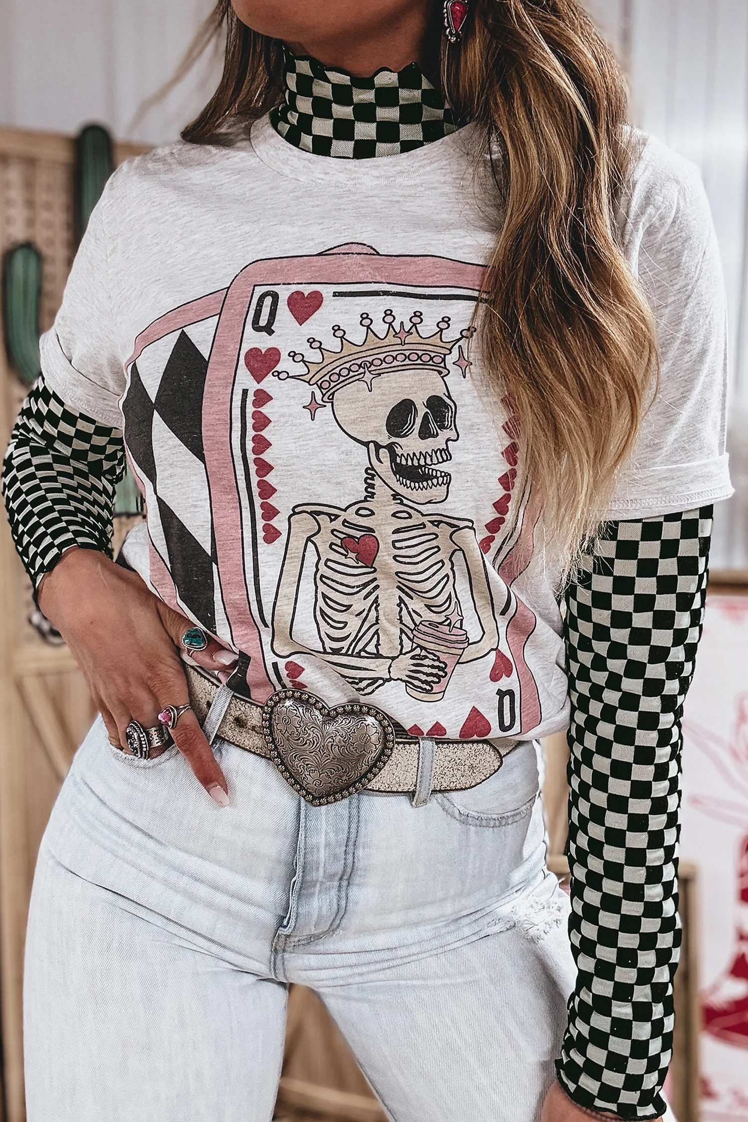 Women's Plaid Stand Neck Mesh Top – Casual Long Sleeve Tee - Detail View 12