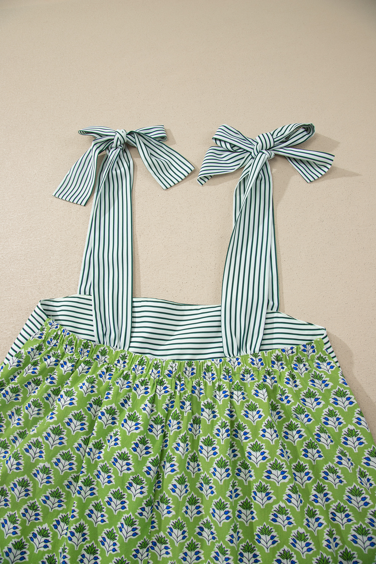 Southern Belle Floral Print Tank Top for Women – Green Knot Shoulder Strap Sleeveless Top - Detail View 11