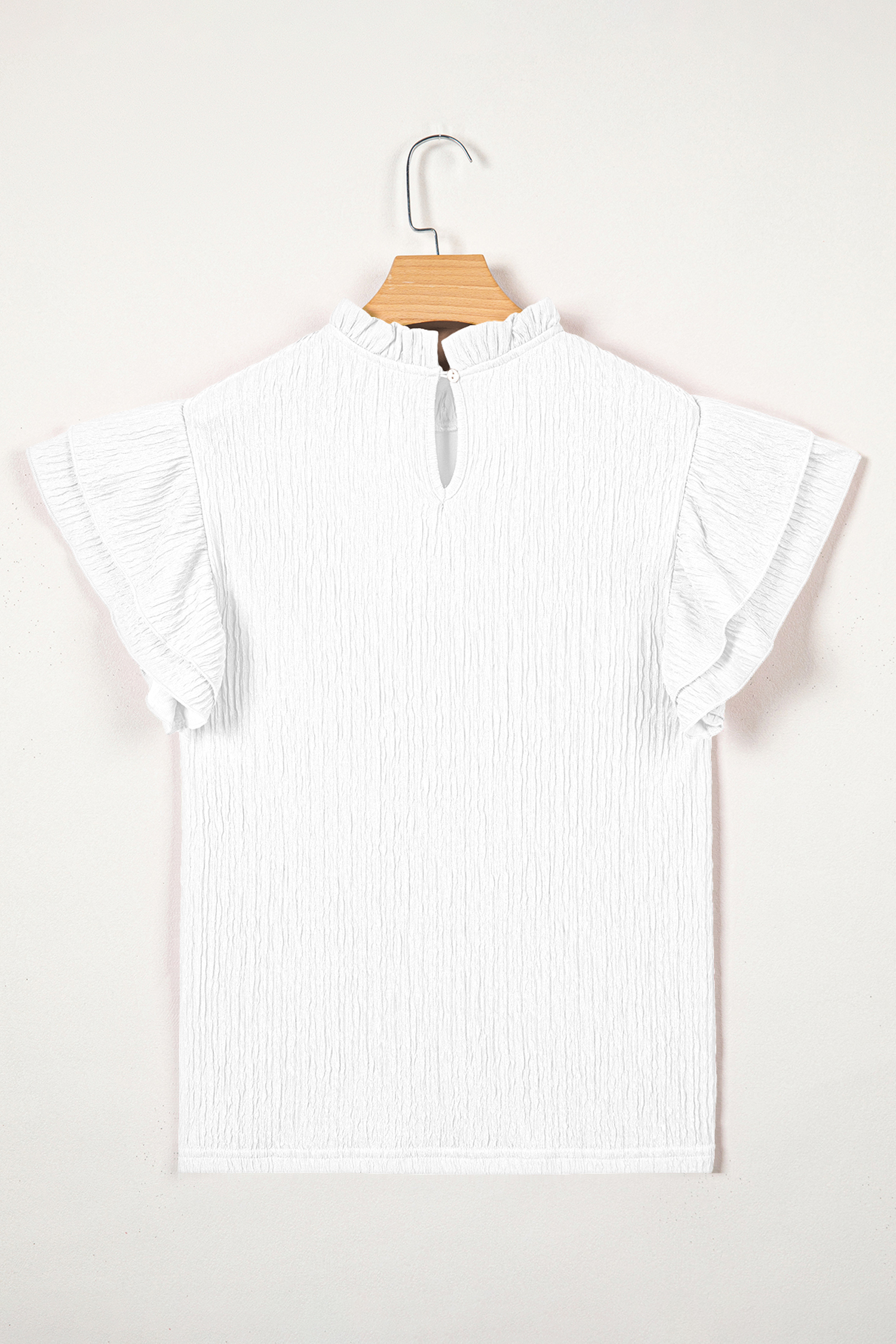 Women's White Textured Ruffle Blouse – Casual Daily Top - Detail View 7