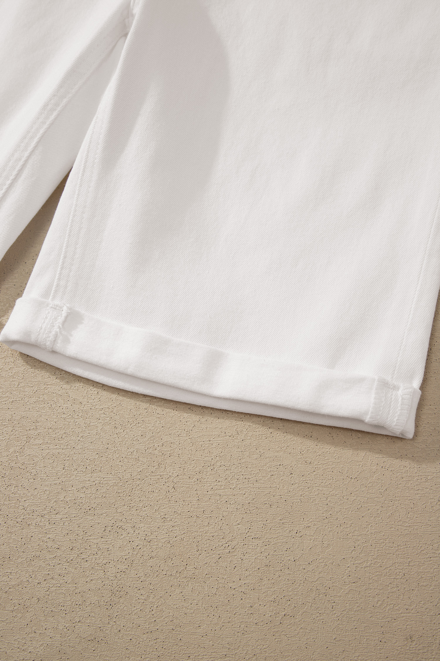 White Denim Bermuda Shorts – Women's High Waist Rolled Cuff Summer Casual Shorts - Detail View 10