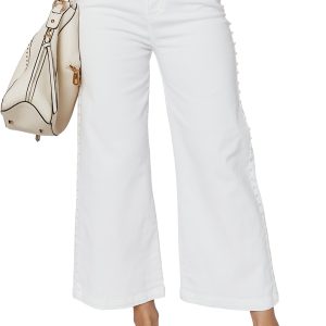 Pearl Side Wide Leg Jeans – Women's White Cropped Denim - Main View
