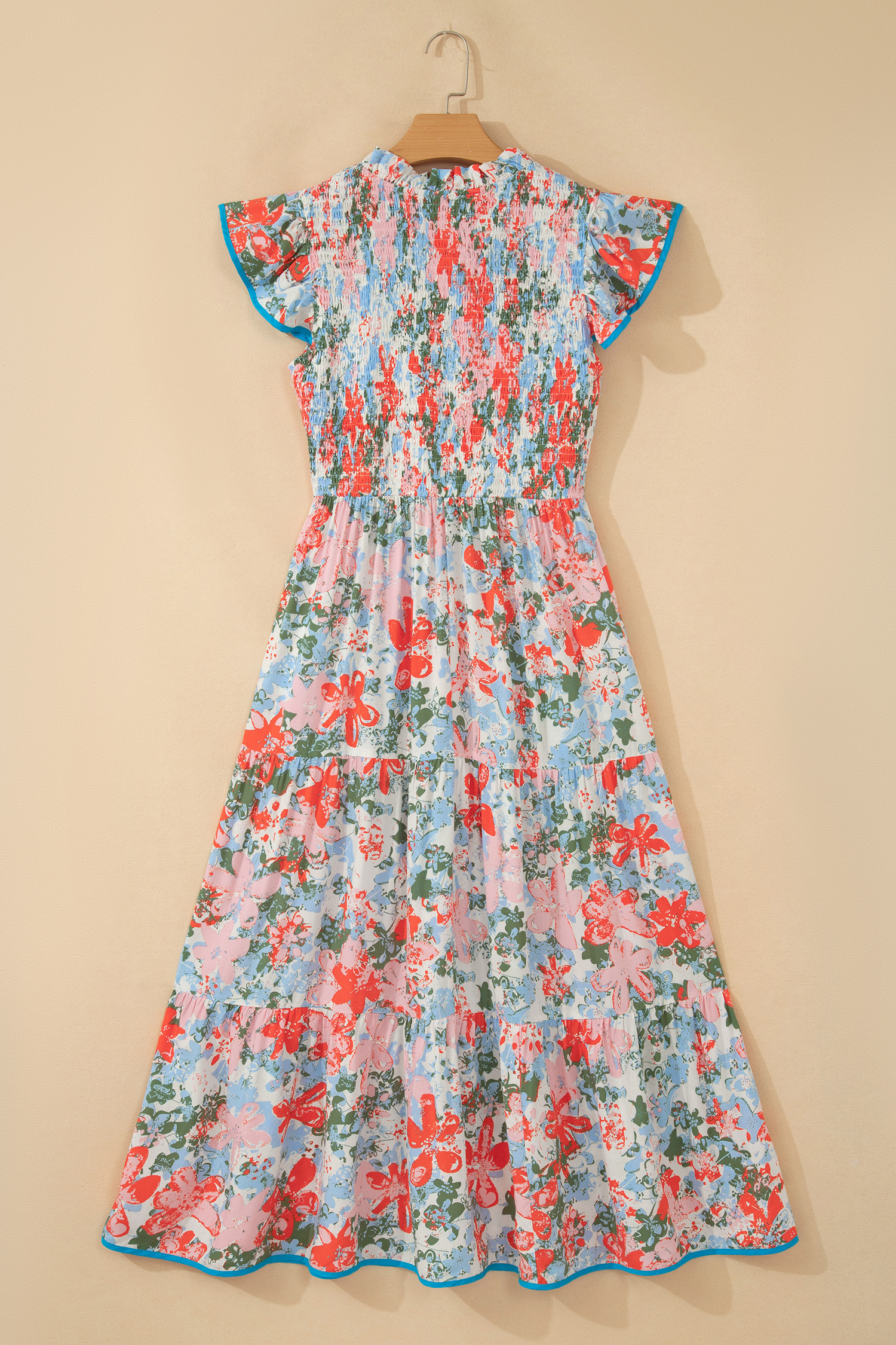 Women's Country Style Floral Maxi Dress – Lightweight 100% Viscose Short Sleeve Long Dress for Gifting - Detail View 6