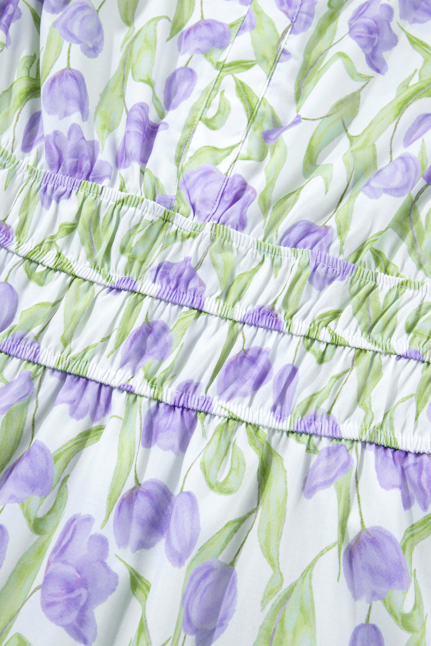 Chic Purple Floral Women's Summer Dress – Elegant Contrast Trim High Waist Midi Dress for Gifting - Detail View 9