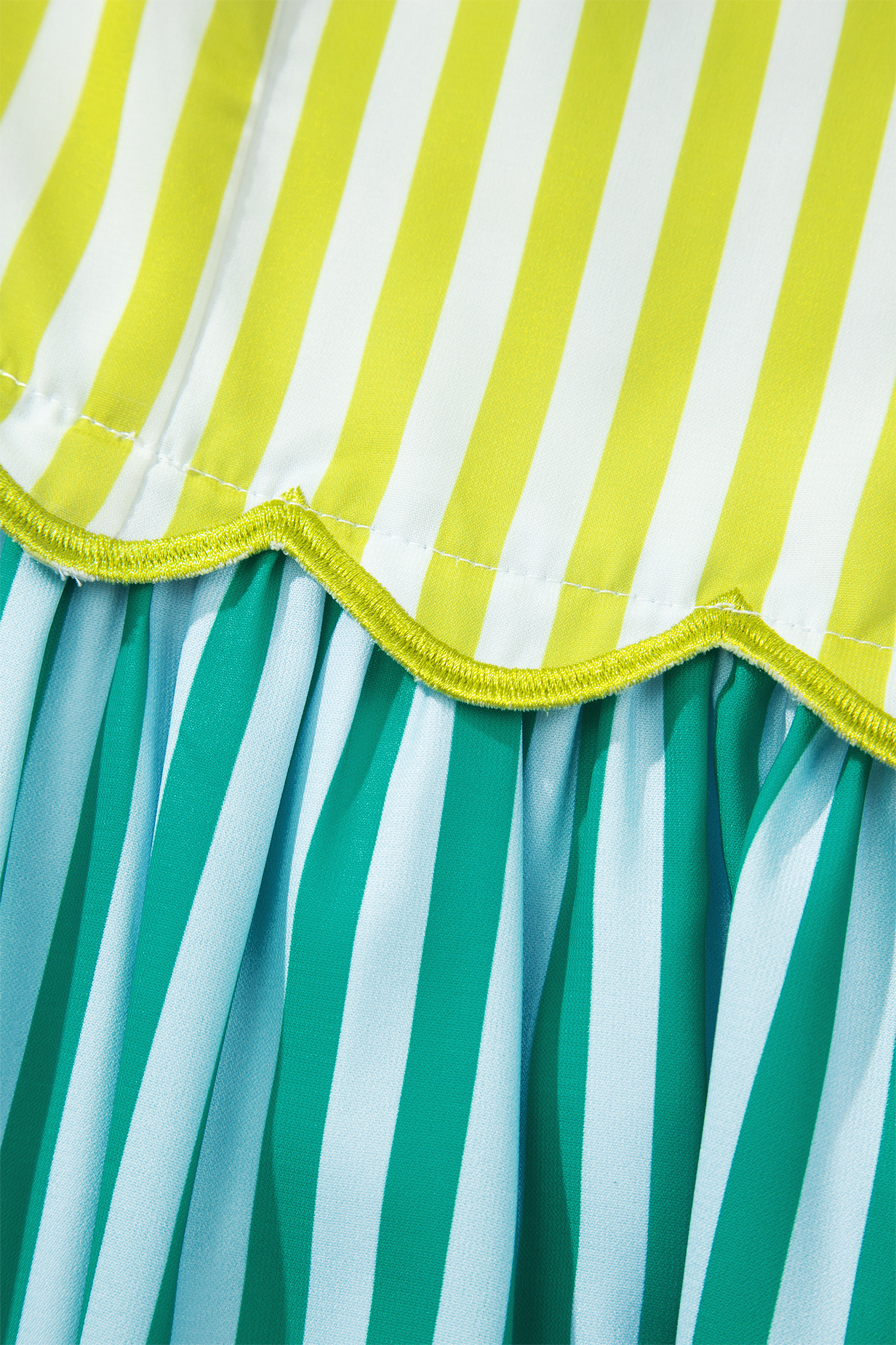 Women's Striped Scalloped Midi Dress – Summer Vacation Style - Detail View 10