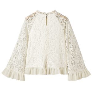 Women's White Lace Ruffle Blouse, Casual Long Sleeve - Main View