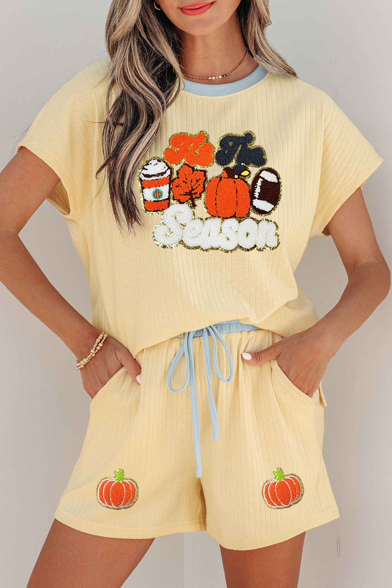 Women's Pumpkin Graphic Set, Ribbed Colorblock Lounge - Detail View 5