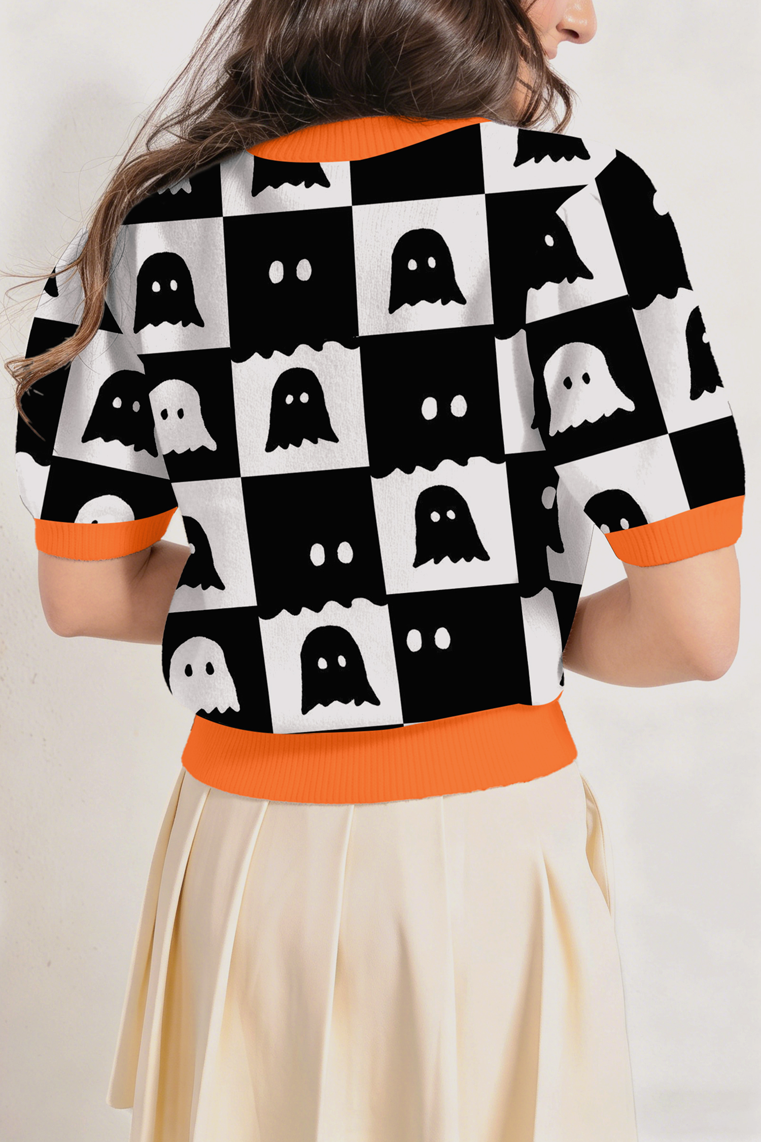Viscose Blend Ghost Knit Top, Women's Cozy Halloween Sweater - Detail View 6