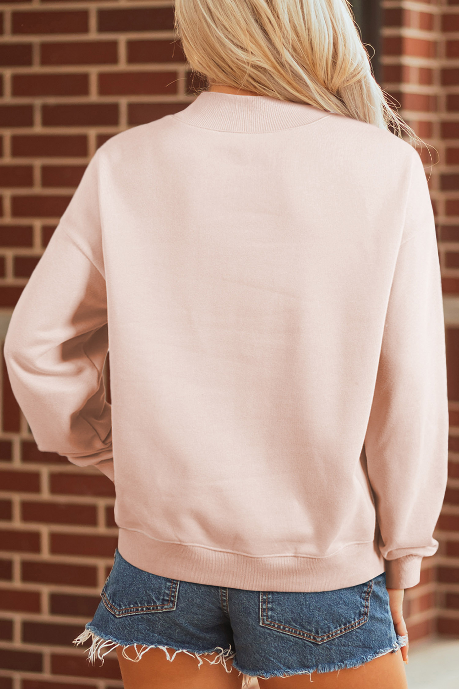 Graphic Mock Neck Sweatshirt, Apricot Pink Game Day Casual - Detail View 5