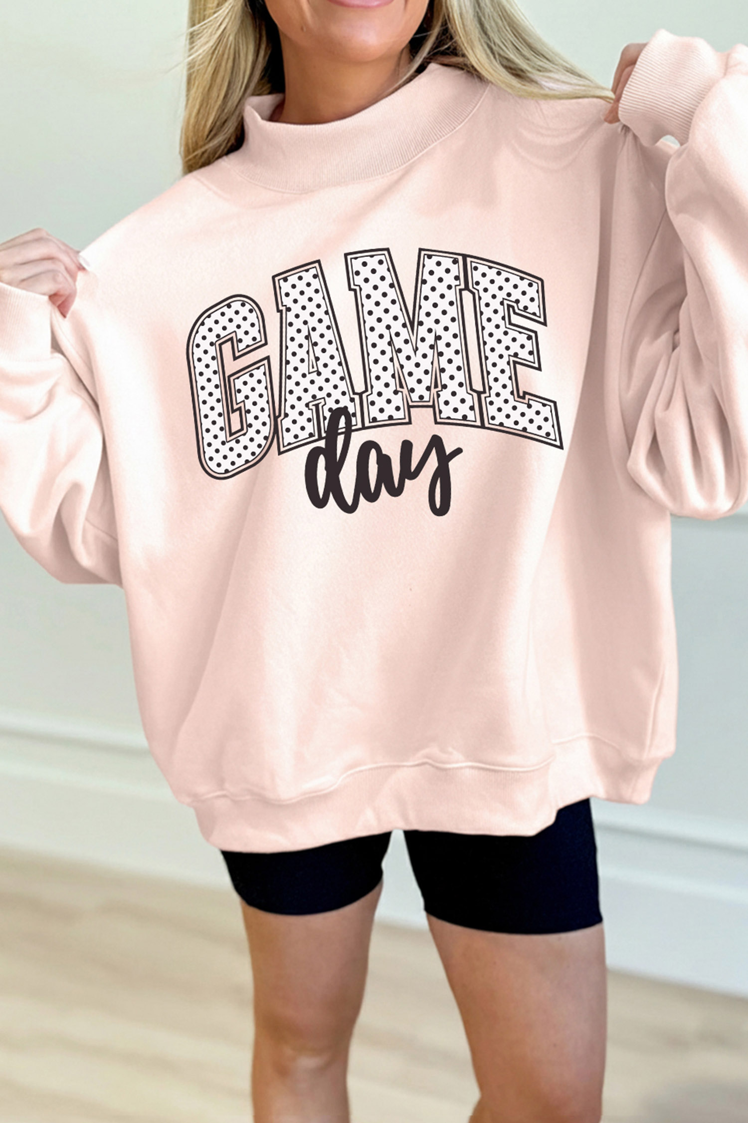 Casual Game Day Pullover, Women's Apricot Pink Graphic Top - Detail View 3