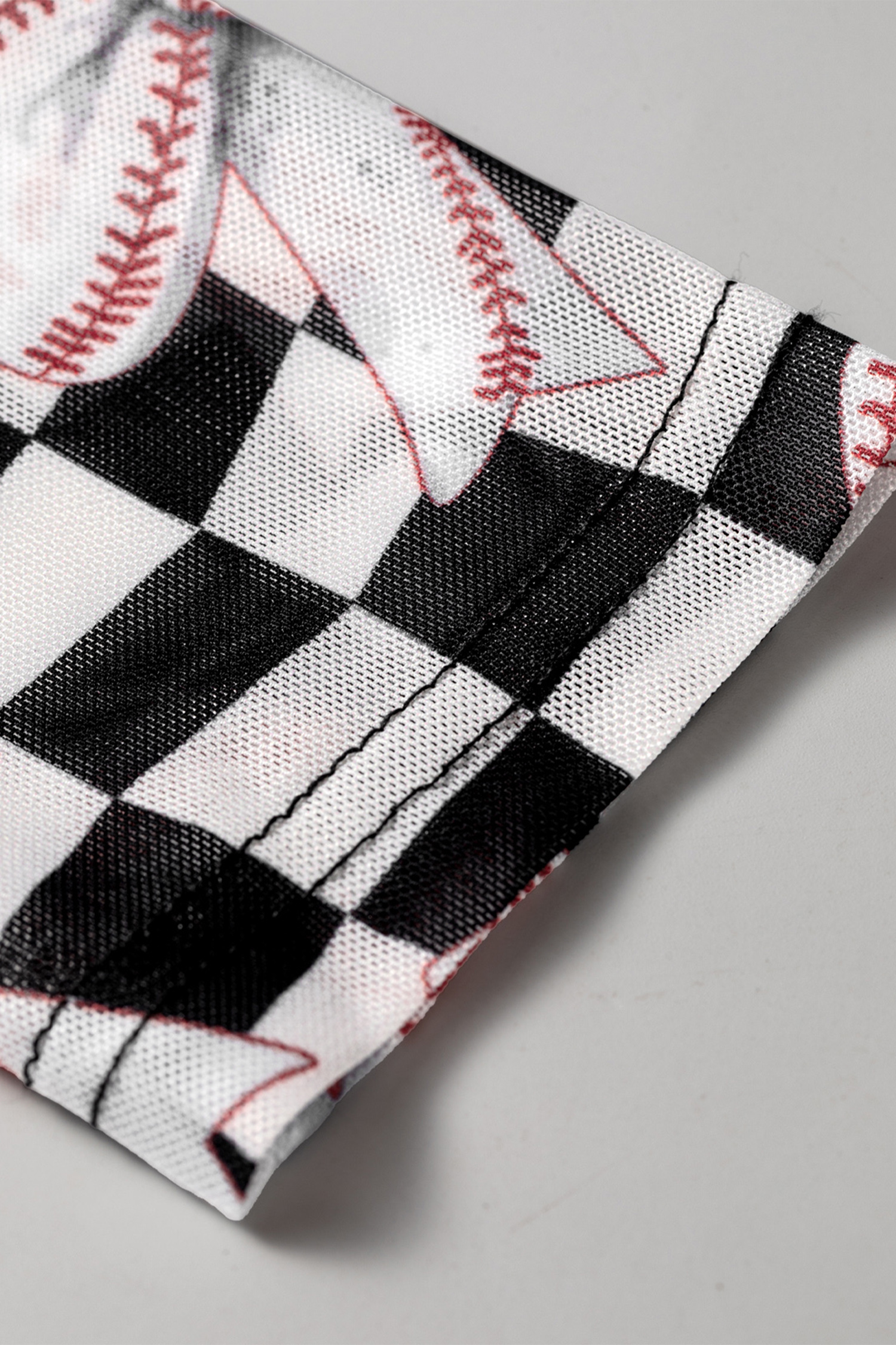 Womens Plaid Baseball Bow Print Top, Trendy High Neck Sheer - Detail View 8
