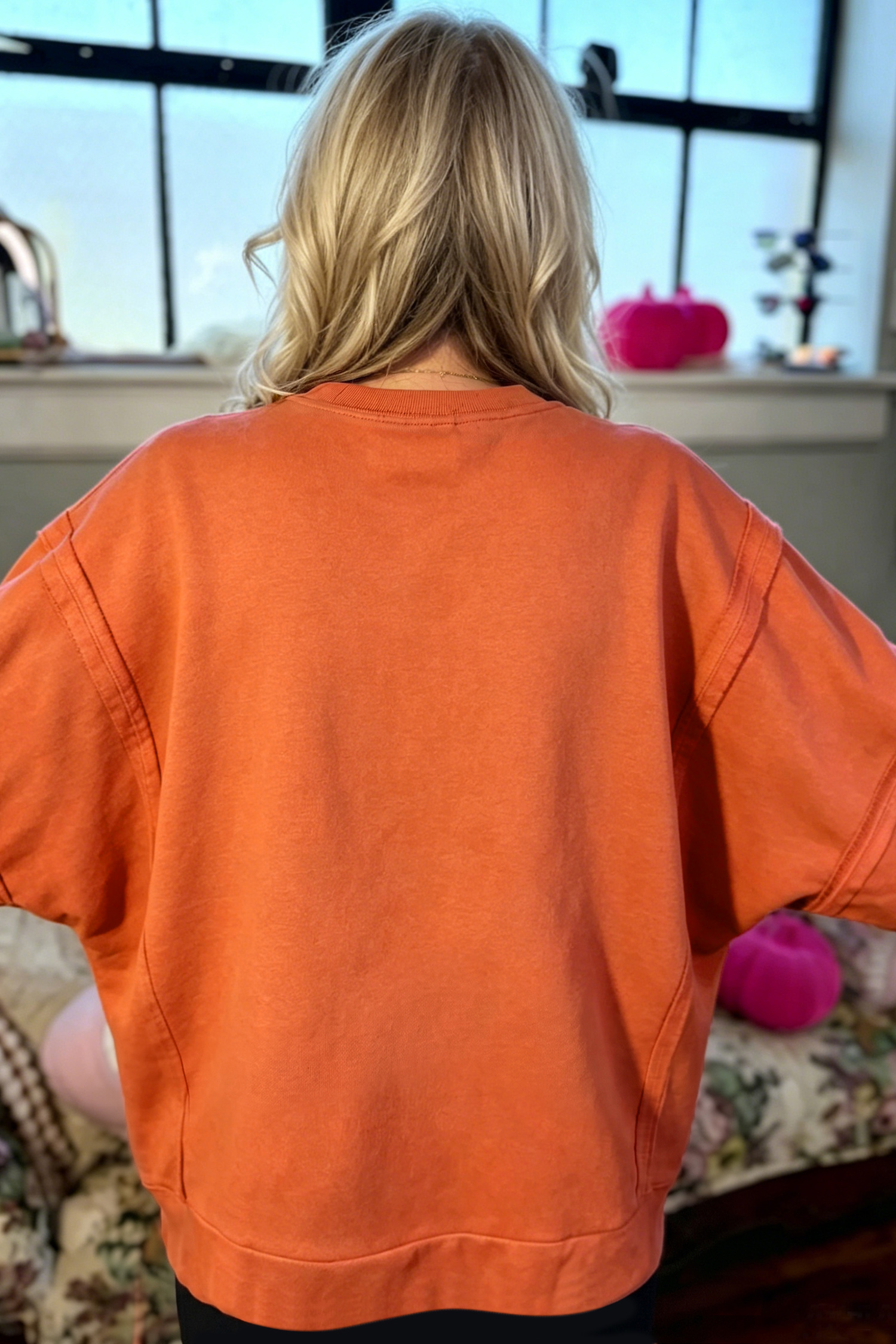 Women's Plaid Letter Pullover, Witchy Fall Sweatshirt - Detail View 5