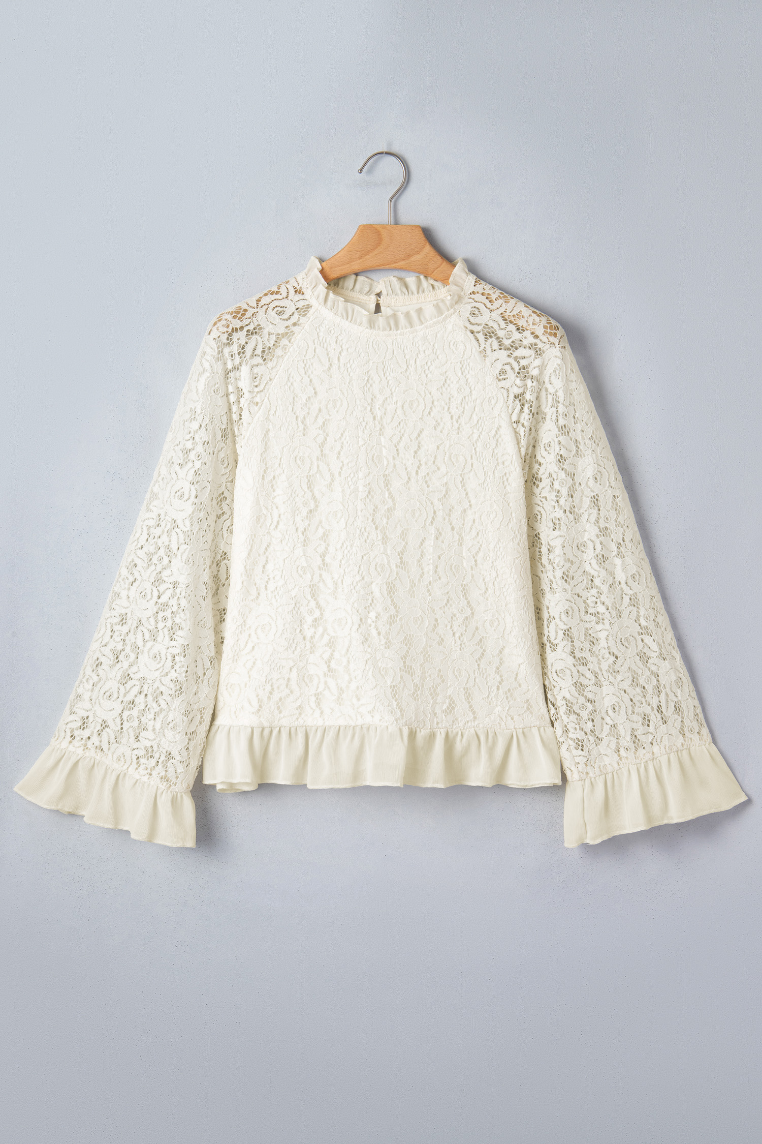 Women's Floral Lace Ruffle Blouse – Elegant White Top - Detail View 6