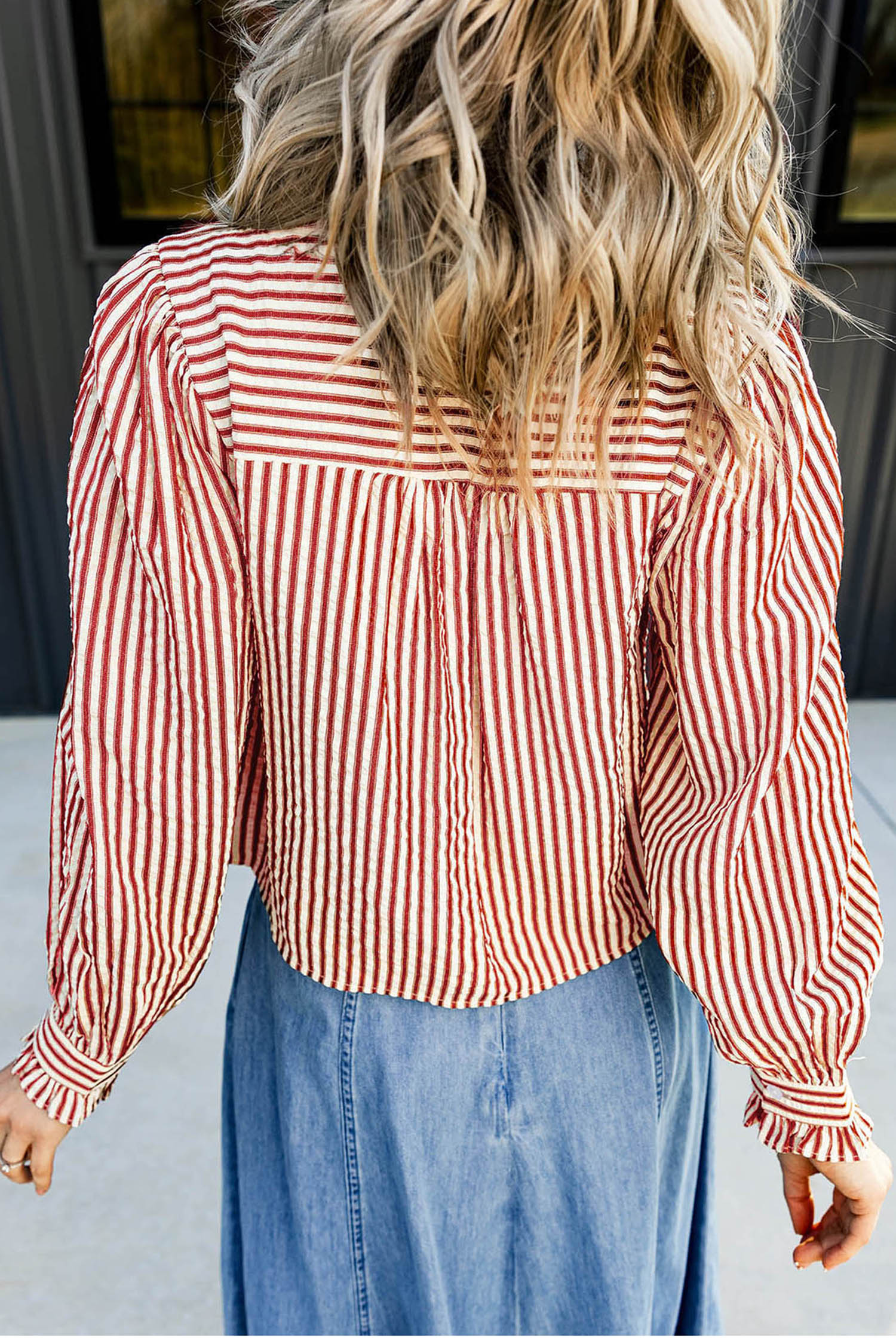 Long Sleeve Striped Blouse, Casual Button Front Shirt - Detail View 2