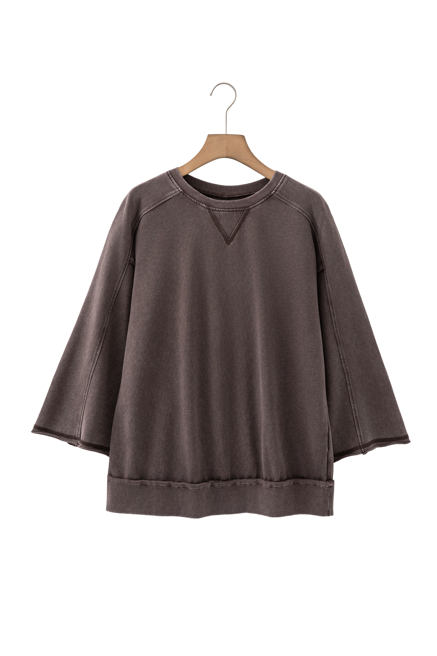 Women's Mineral Wash Sweatshirt, Casual Bracelet Sleeve Top - Detail View 7