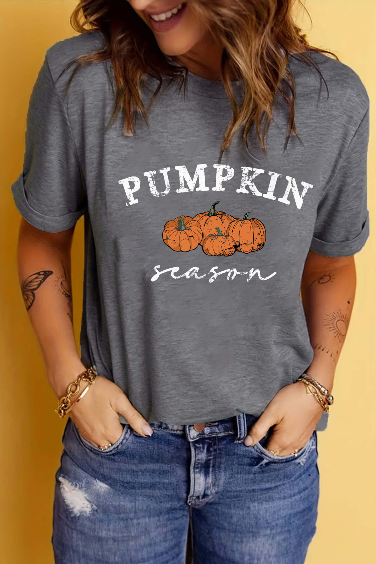 Graphic Pumpkin Season Shirt, Women's Summer Fall Top - Detail View 5