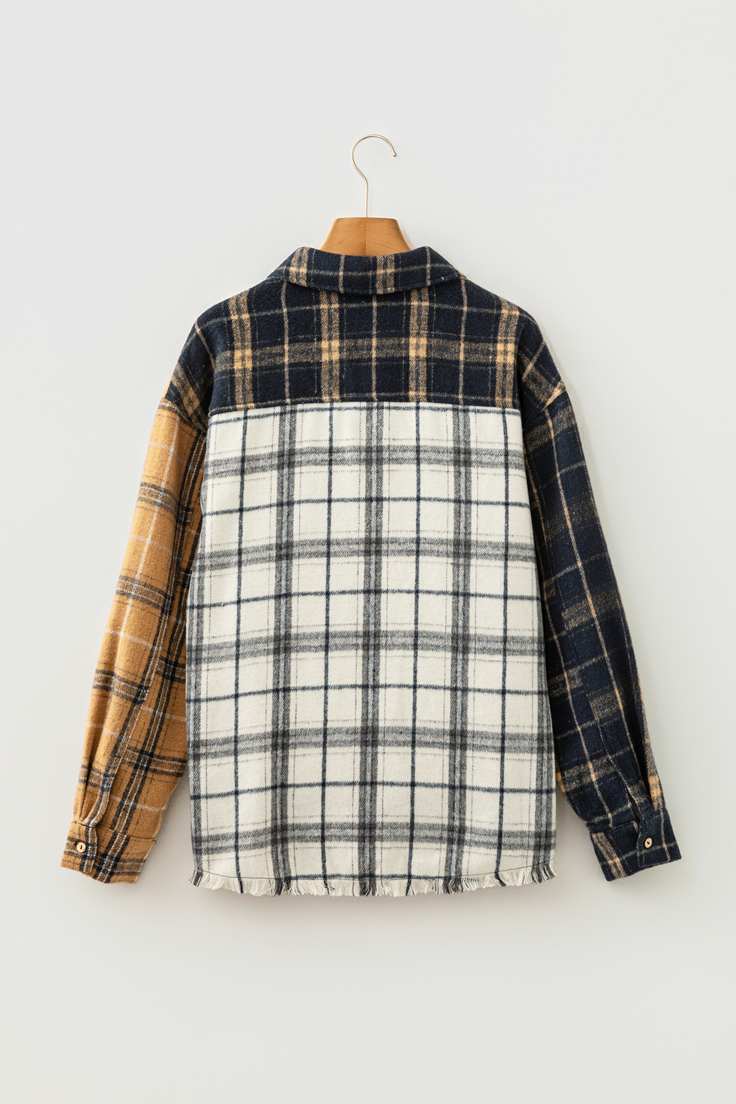 Multicolor Plaid Shirt Jacket, Women's Fall Patchwork Top - Detail View 8